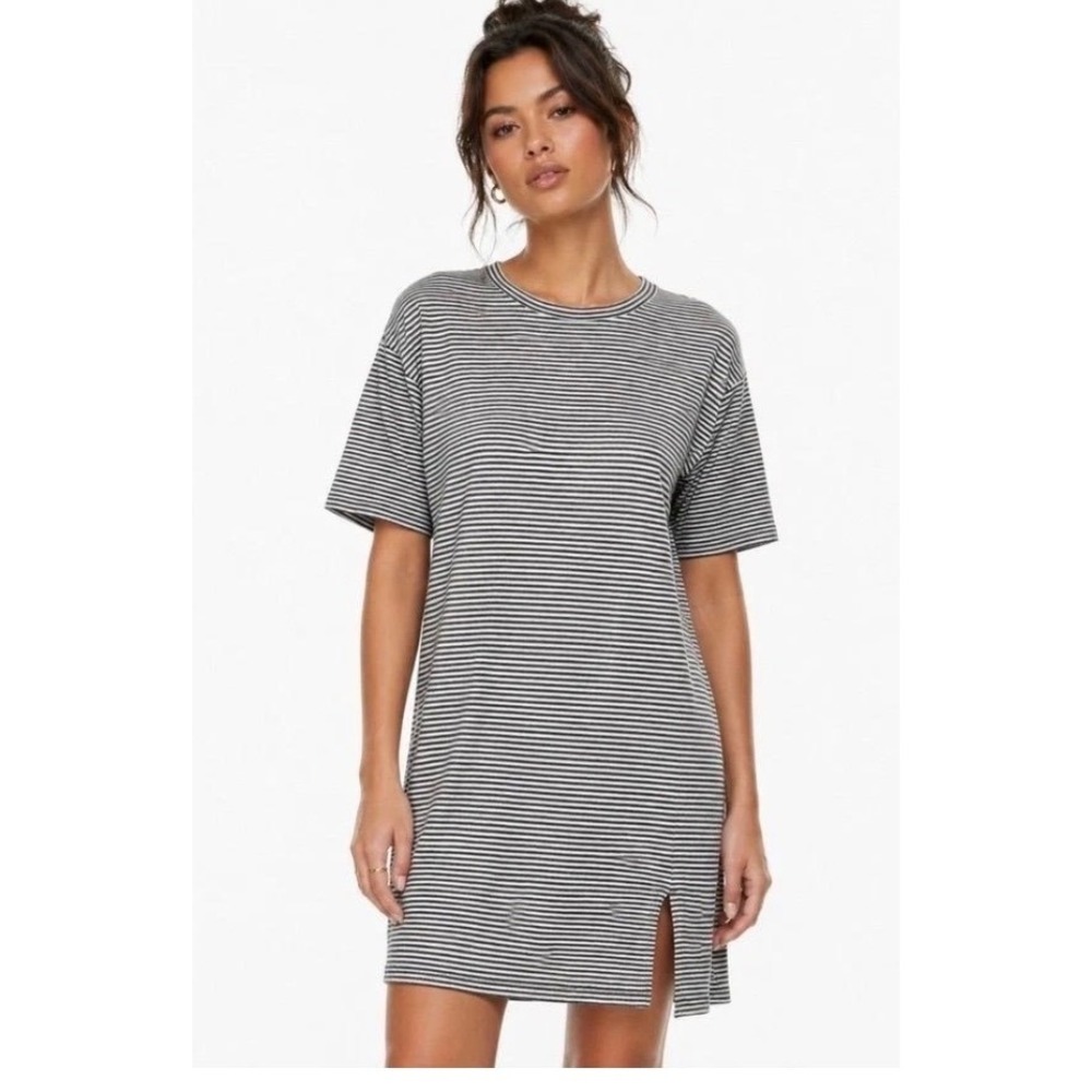 Rag & Bone Striped Organic Pima Cotton T-Shirt Dress Black White Large L/G